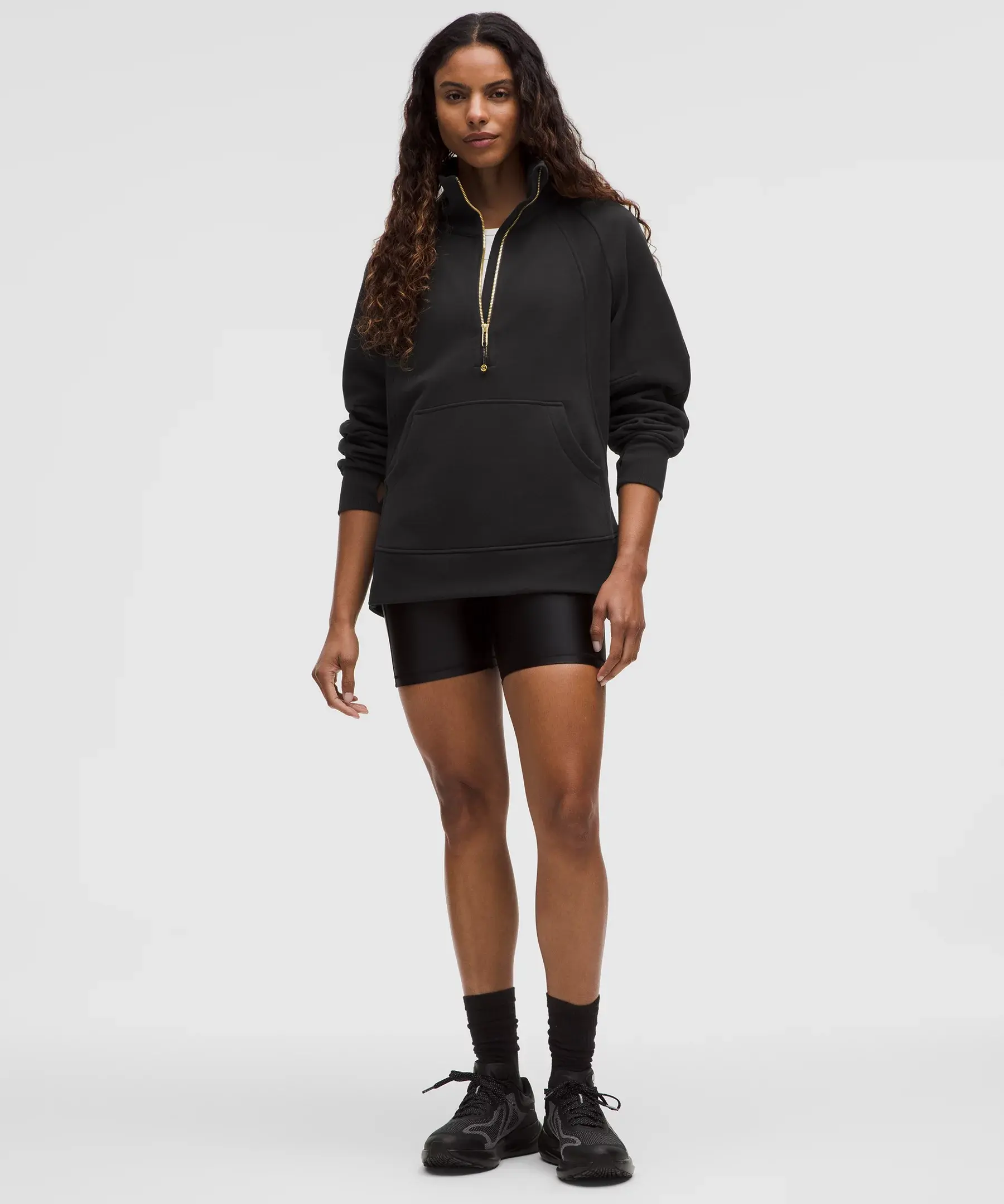 Scuba Oversized Funnel-Neck Half Zip Long (black/gold)