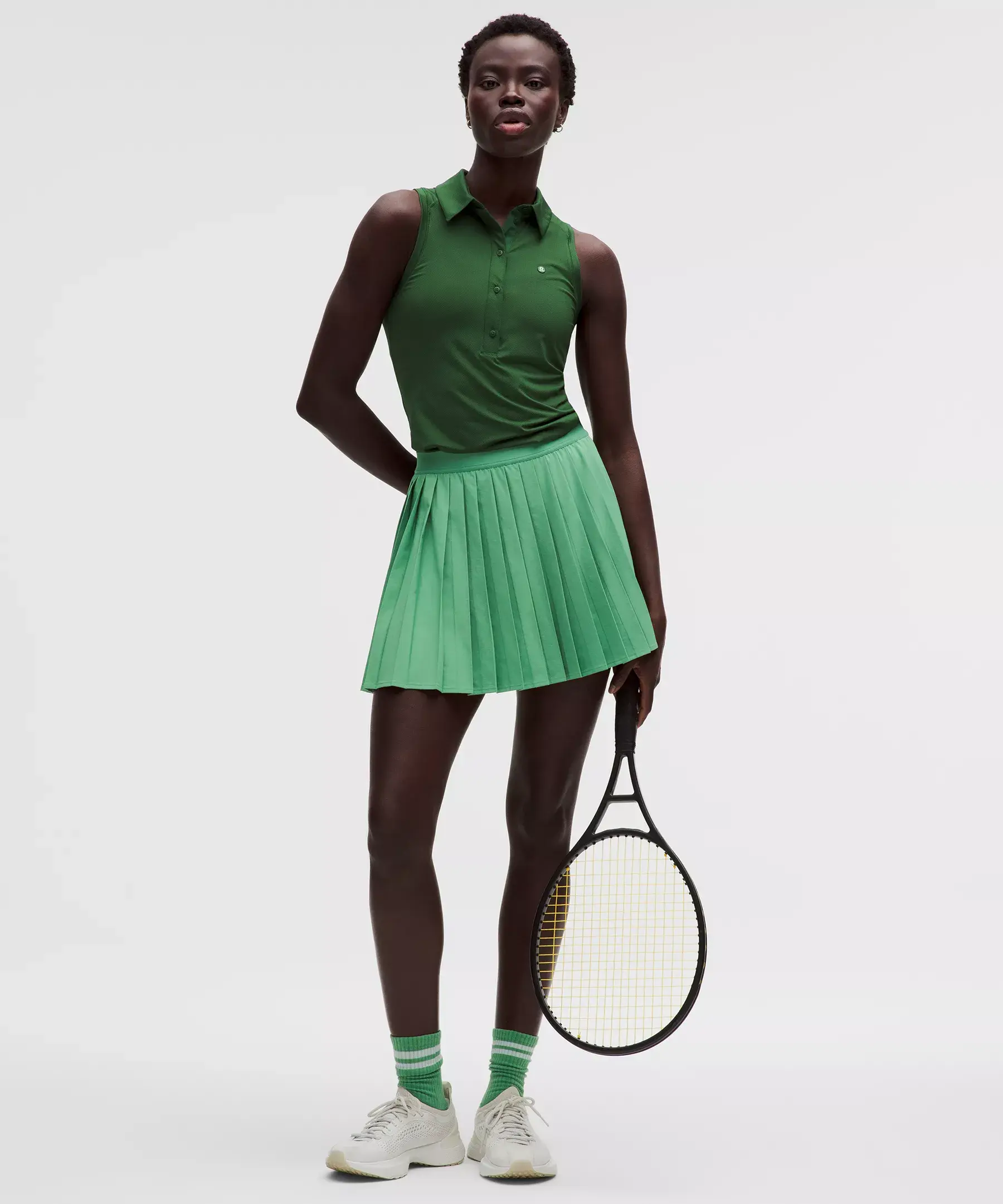 High-Rise Pleated Tennis Skirt Long (Canteen Green)